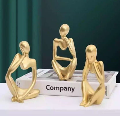 3 Pcs Golden Black Thinker Statues Office and  Home Decor