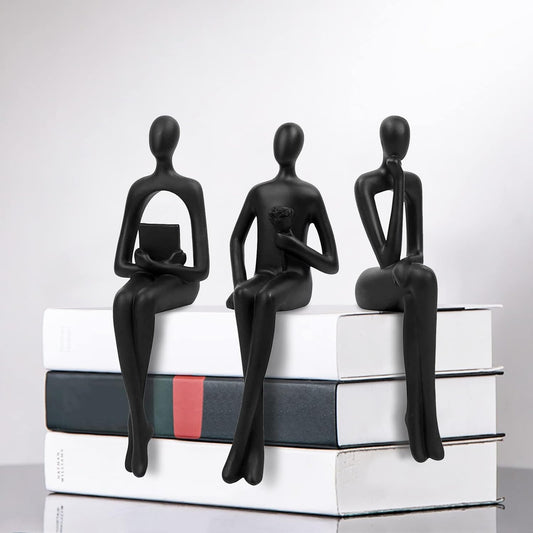 3Pcs Black Abstract Figurines Thinker Statues Home Decor