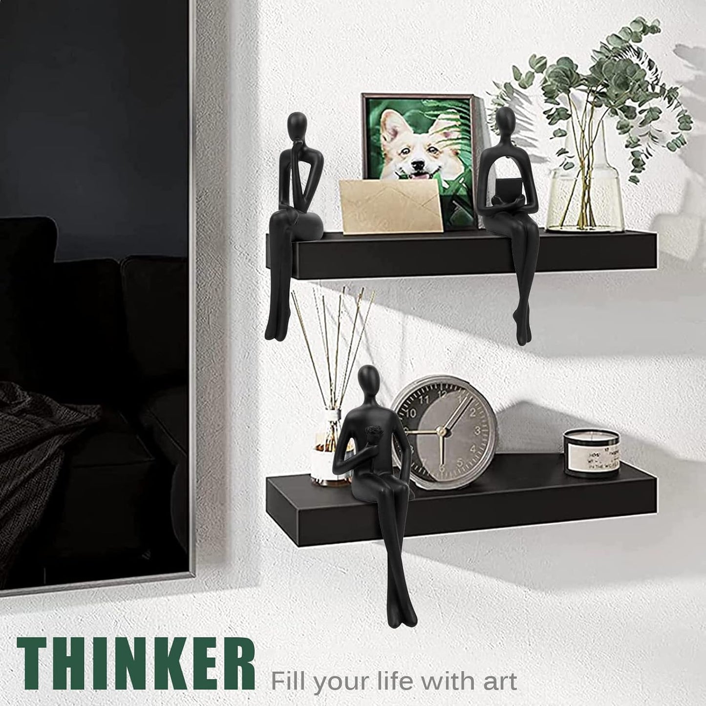 3Pcs Black Abstract Figurines Thinker Statues Home Decor