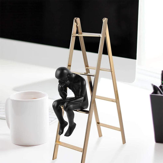 Thinker Sculpture Black Man on The Stairs Office and Home Decor