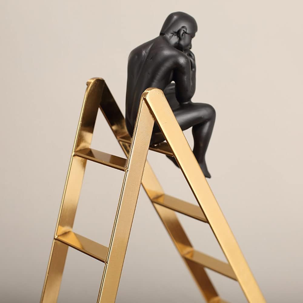 Thinker Sculpture Black Man on The Stairs Office and Home Decor