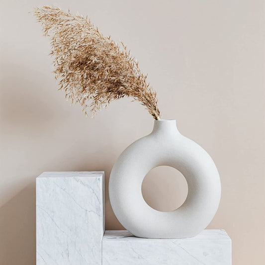 White Ceramic Donut Vase Modern Nordic Decorative Vase