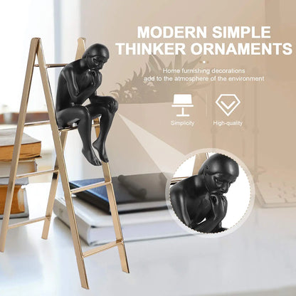 Thinker Sculpture Black Man on The Stairs Office and Home Decor