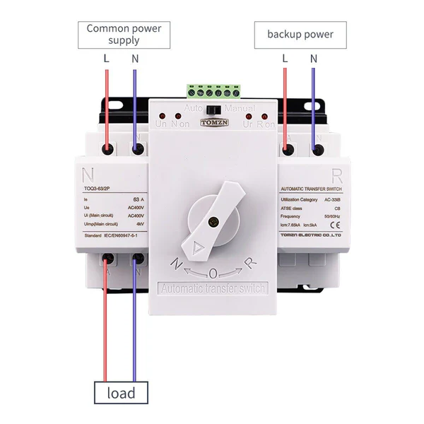 TOMZN 2P 63A/125A 230V MCB type Dual Power Automatic transfer switch ATS