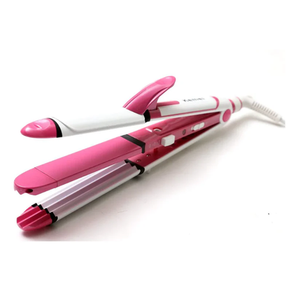 Kemei KM-1291 3 In 1 Hair Straightener Curler & Crimper With Official Warranty