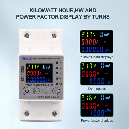 TOMZN All in 1 63A WIFI Smart Circuit Breaker with voltage current and leakage protection