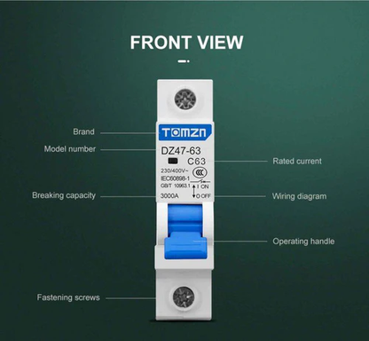 Tomzn 1P AC MCB Circuit breaker C type 230/400V