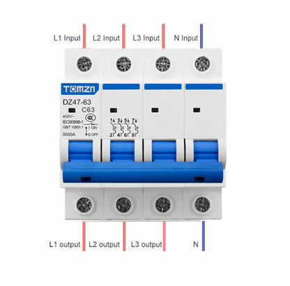 Tomzn 3Phase 4Pole AC 230/400V Circuit breaker 63A / 125A