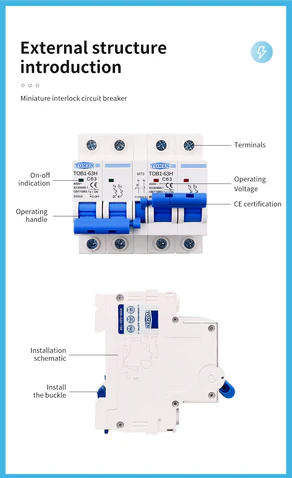 TOMZN AC 2P+2P MTS Dual power Manual transfer switch Circuit breaker MCB 50HZ/60HZ changeover