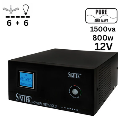 Simtek Pure Sine Wave UPS/Inverter 6 Fans & 6 Lights 1500VA – 800Watts 12v DC