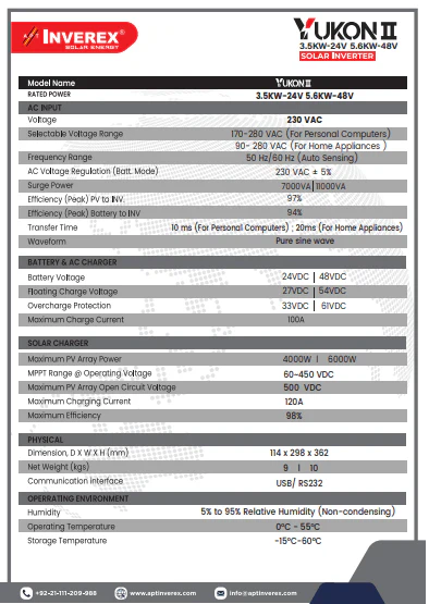 INVEREX YUKON 3.5KW and 5.6KW MPPT HYBRID SOLAR INVERTER